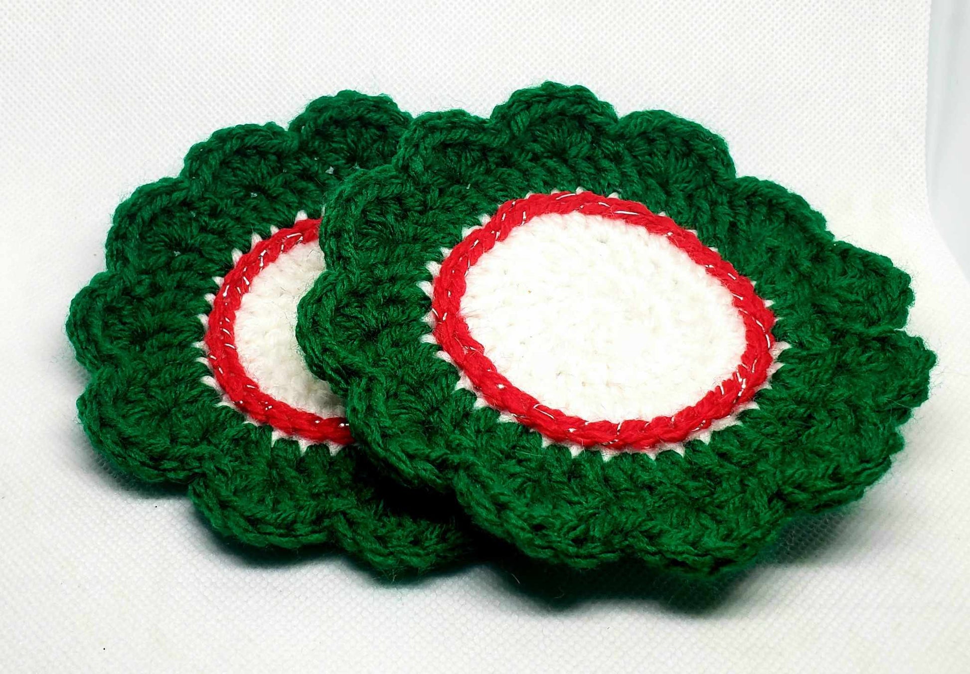Set of 2 Green Red and White Coasters