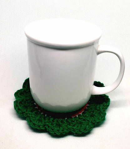 10 inch china mug on Single Green Red and White Coaster