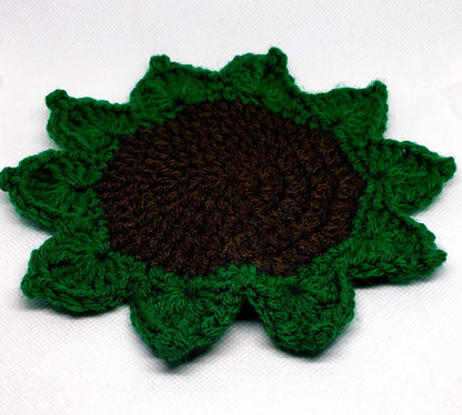Crochet Flower coaster with green petals
